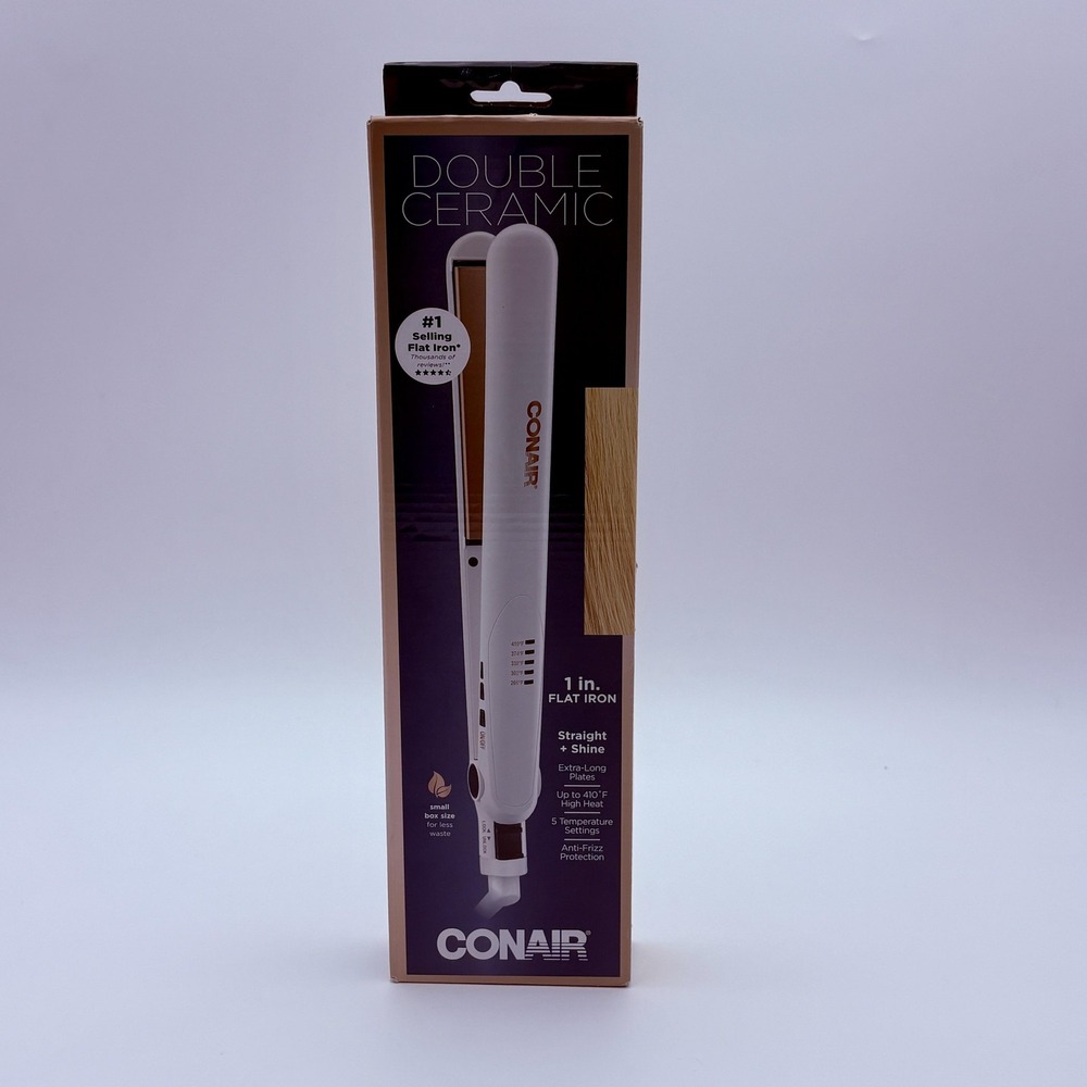 Conair Double Ceramic Flat Iron 1 In White‎ 410°F For Women Digital Auto-Off New